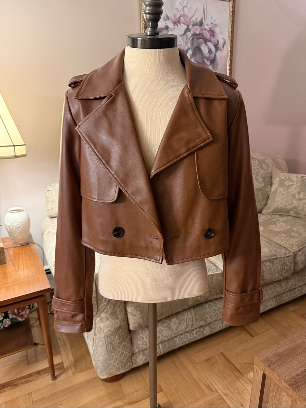 7 For All Mankind Cropped Brown Leather Jacket